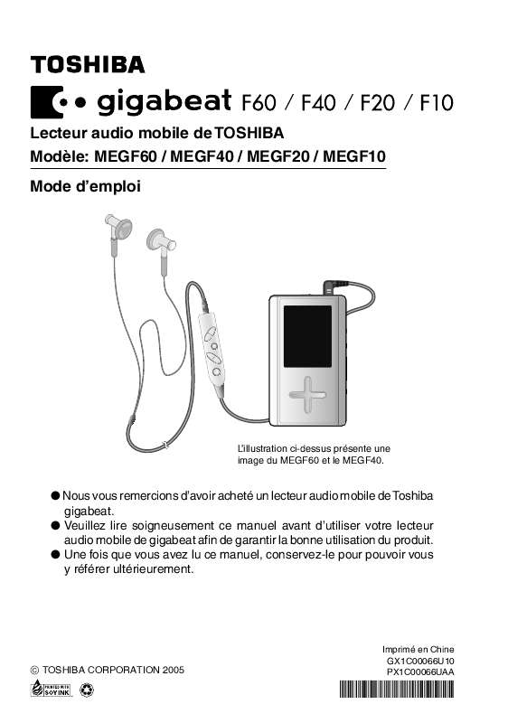 Notice TOSHIBA MEGF10K - Lecteur Mp3 Trouver Une Solution à Un Problème ...