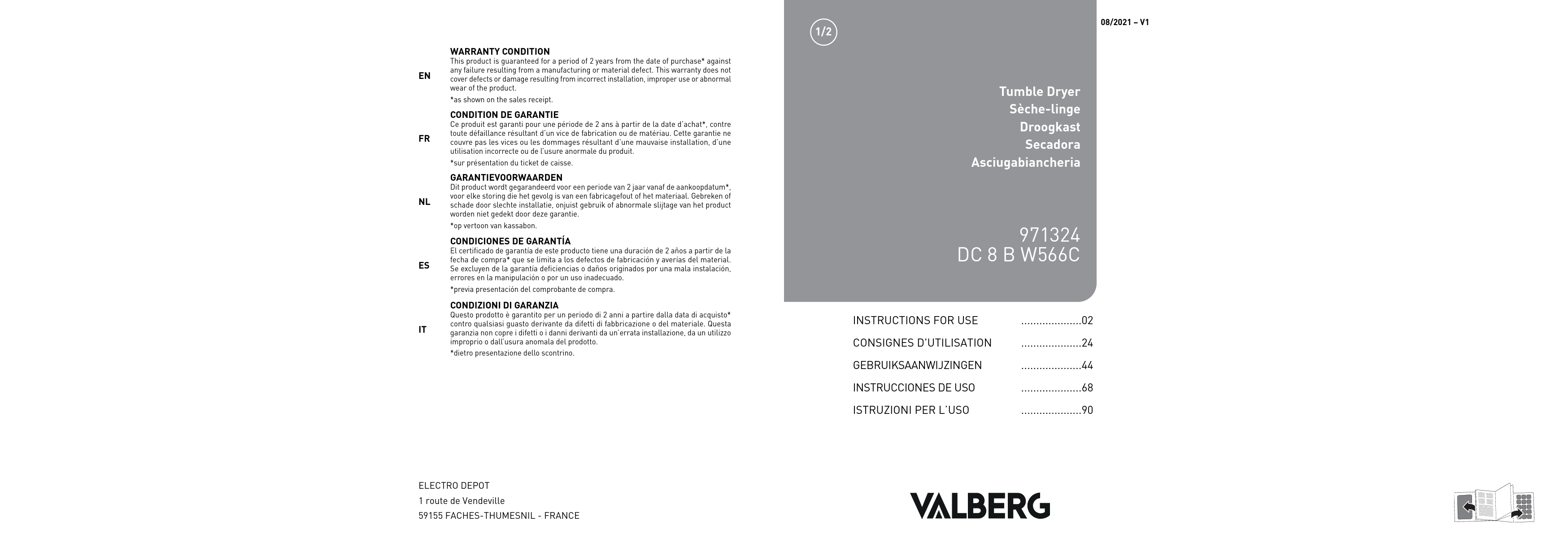 Sèche-linge condensation 8 kg VALBERG DC 8 B W566C - Electro Dépôt
