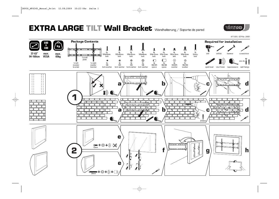 Mode d'emploi VIVANCO EXTRA LARGE TILT WALL BRACKET