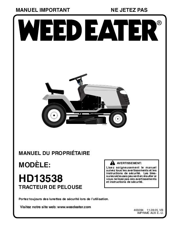 Mode d'emploi WEED EATER HD13538