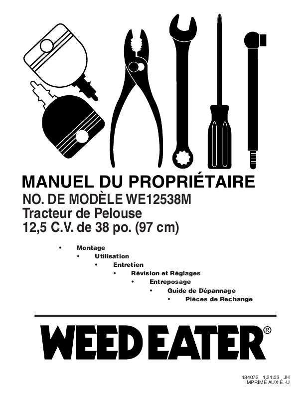 Mode d'emploi WEED EATER WE12538