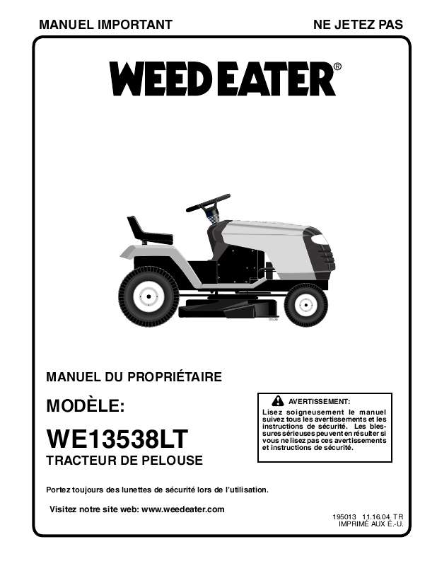 Mode d'emploi WEED EATER WE13538LT
