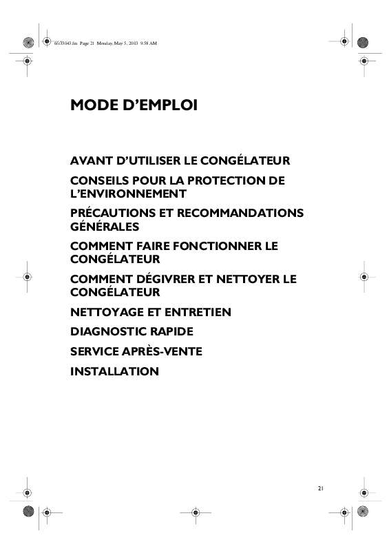 Mode d'emploi WHIRLPOOL AFG 3360
