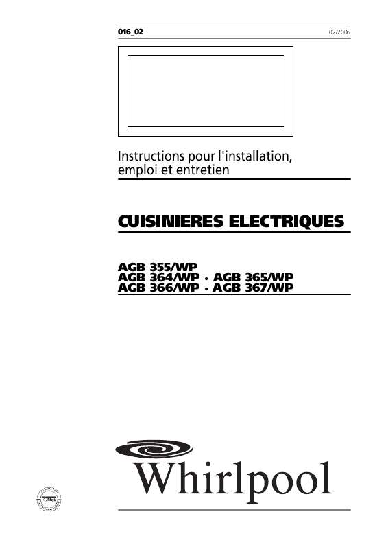 Mode d'emploi WHIRLPOOL AGB 366/WP