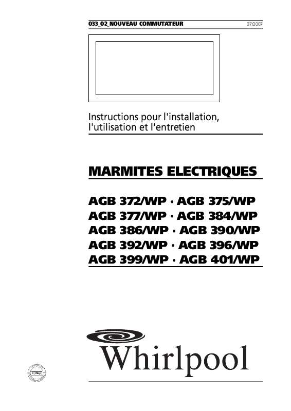 Mode d'emploi WHIRLPOOL AGB 399/WP