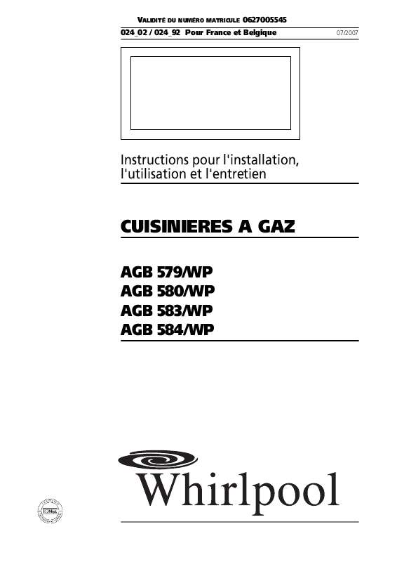 Mode d'emploi WHIRLPOOL AGB 579/WP