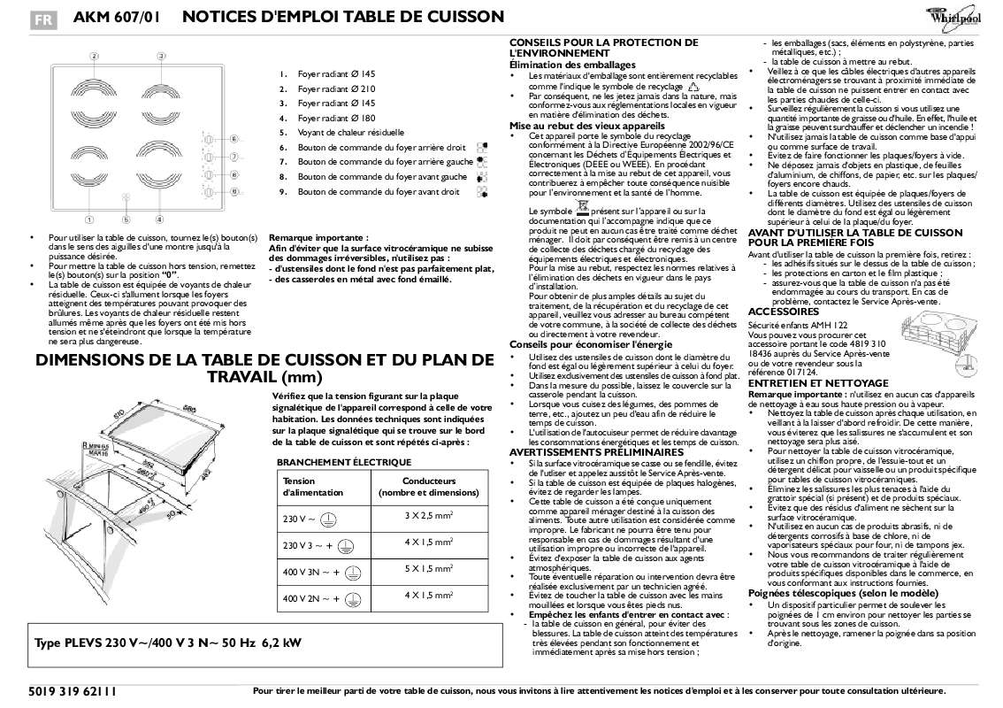 Mode d'emploi WHIRLPOOL AKM 607/IX/01