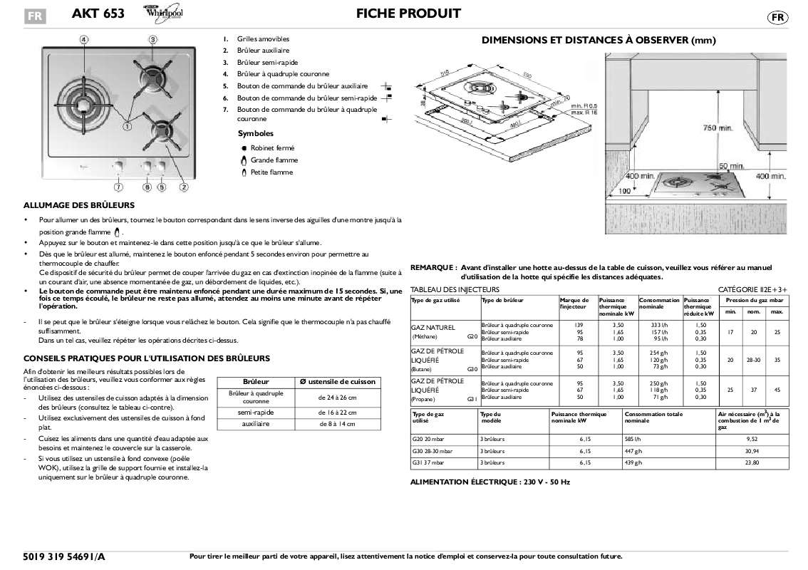 Mode d'emploi WHIRLPOOL AKT 653/WH