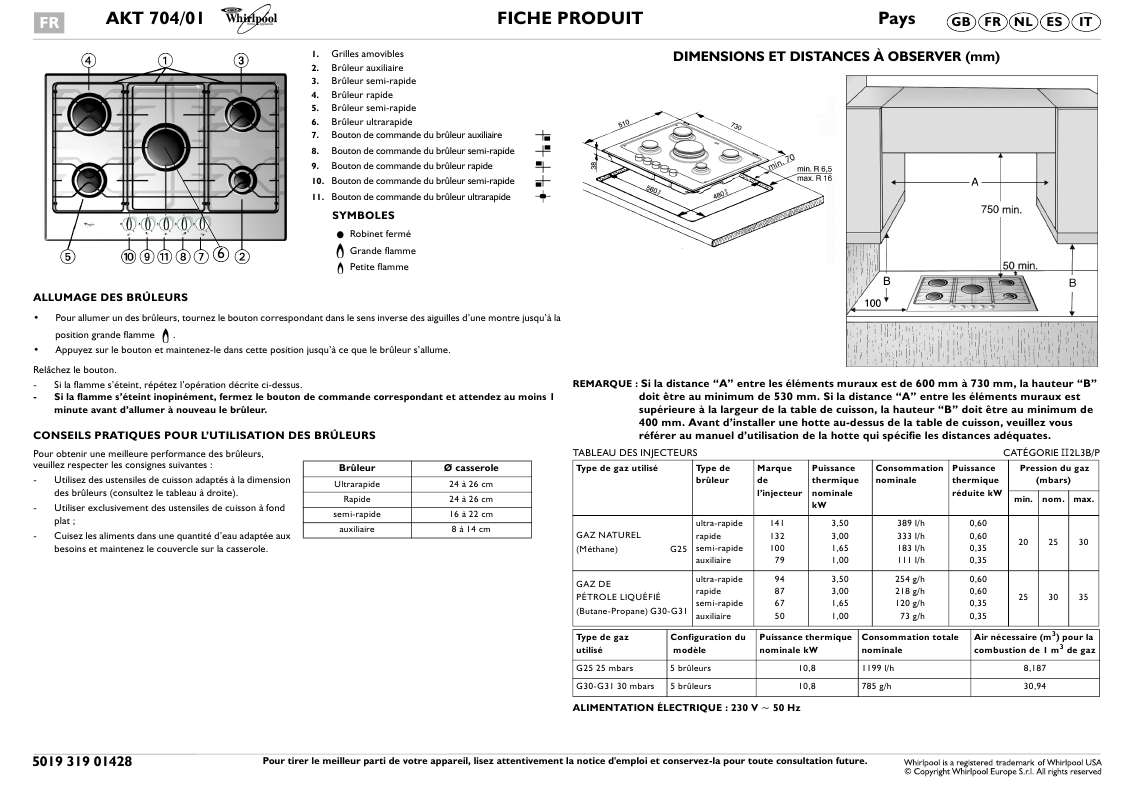 Mode d'emploi WHIRLPOOL AKT 704/IX/01