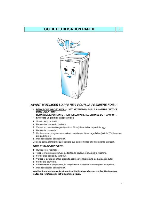 Mode d'emploi WHIRLPOOL AWA 903