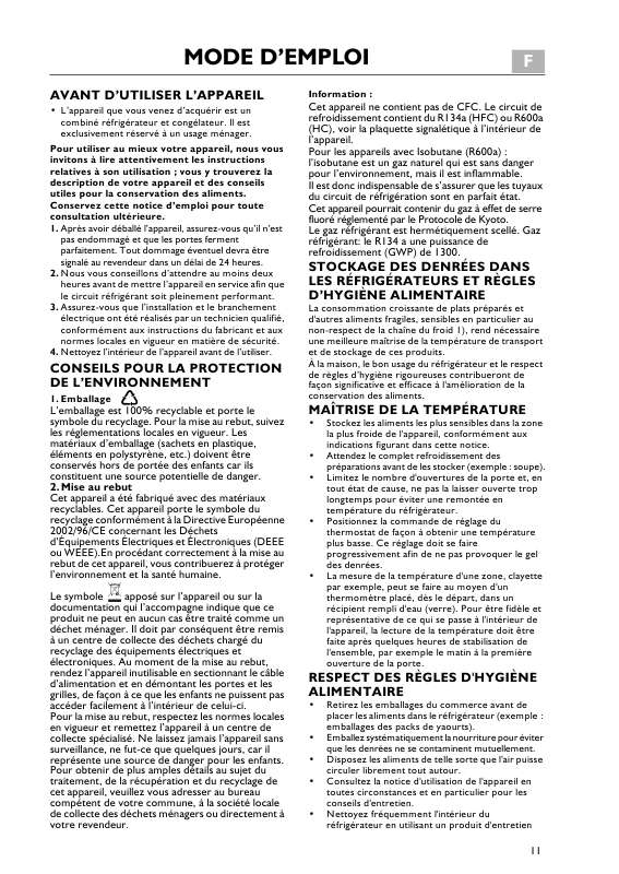 Mode d'emploi WHIRLPOOL KGA 322 OPTIMA/1WS