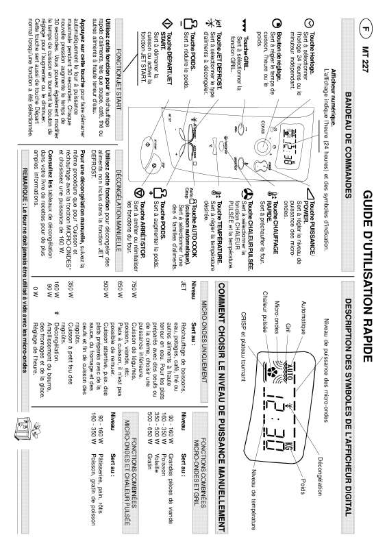 Notice four micro-onde WHIRLPOOL MT 227/WH Trouver une solution à un  problème WHIRLPOOL MT 227/WH mode d'emploi WHIRLPOOL MT 227/WH Français