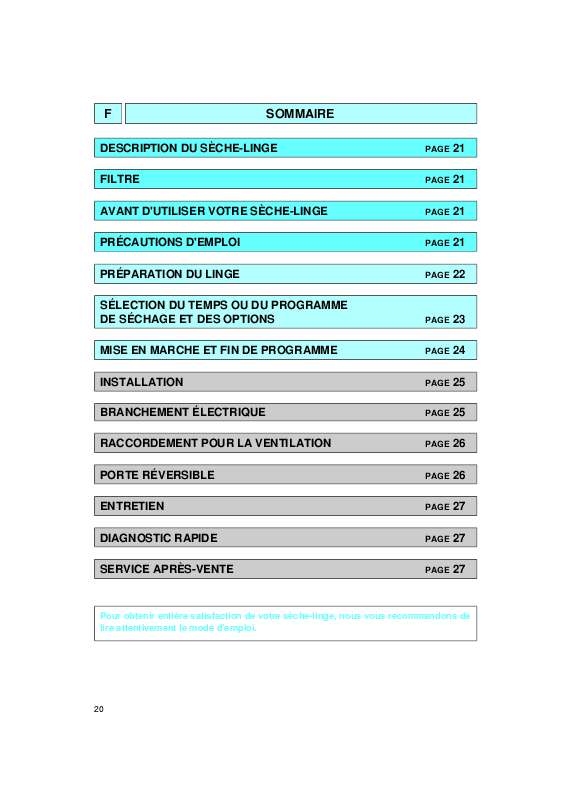 Mode d'emploi WHIRLPOOL TRA 5020