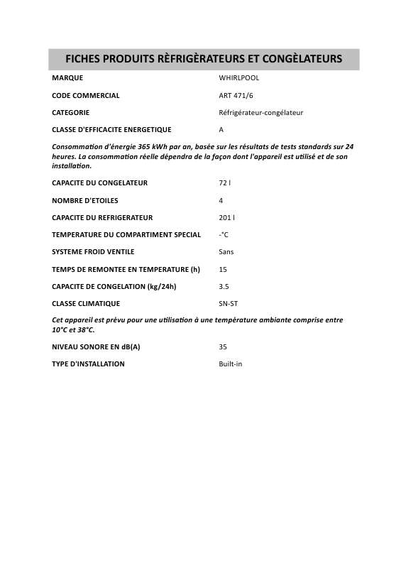 Mode d'emploi WHIRLPOOL WBE37132 A XF