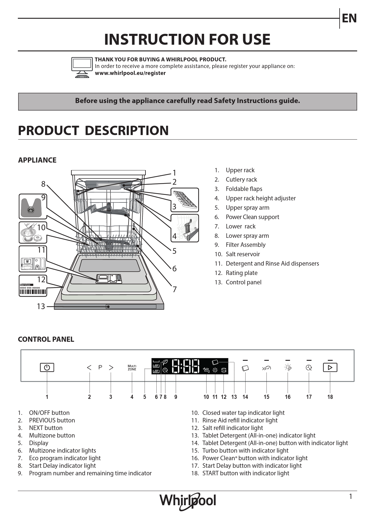 Notice lavevaisselle WHIRLPOOL WIS9040PEL Trouver une solution à un problème WHIRLPOOL