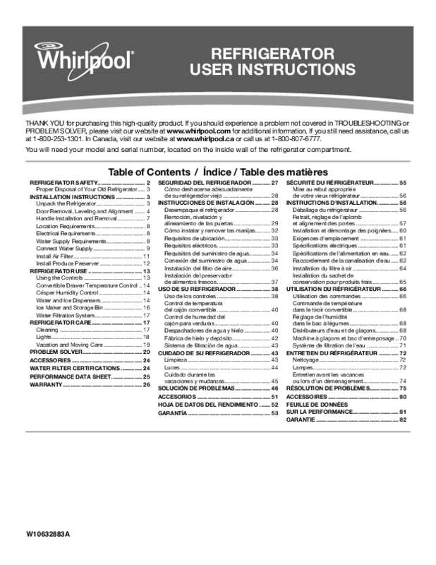 Notice réfrigérateur WHIRLPOOL WRS571CIDM Trouver une solution à un