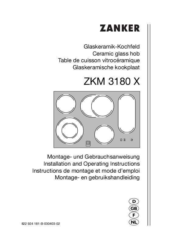 Notice plaque de cuisson ZANKER ZKM3180X Trouver une solution à un