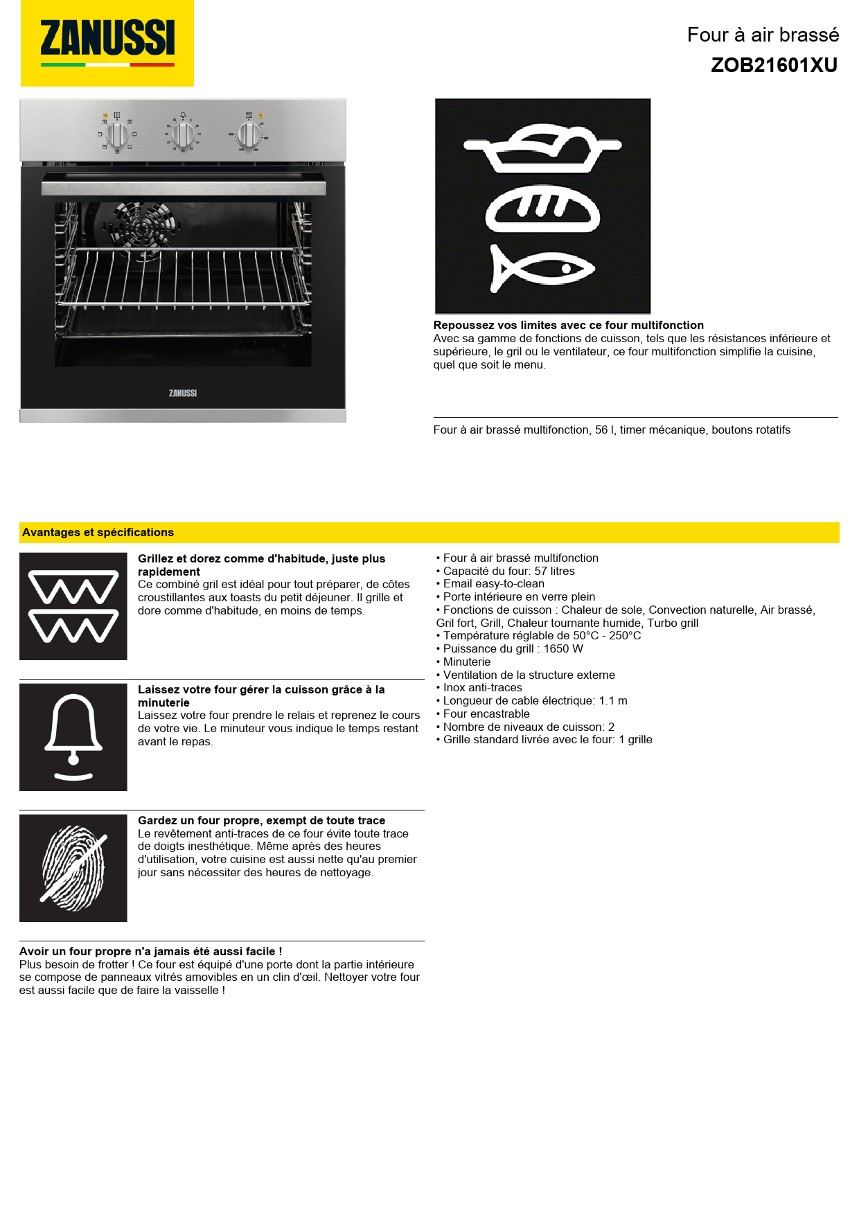Notice four ZANUSSI ZOB21601XU Trouver une solution à un problème