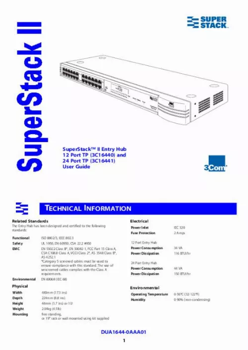 Mode d'emploi 3COM SUPERSTACK II ENTRY HUB_24 PORT TP