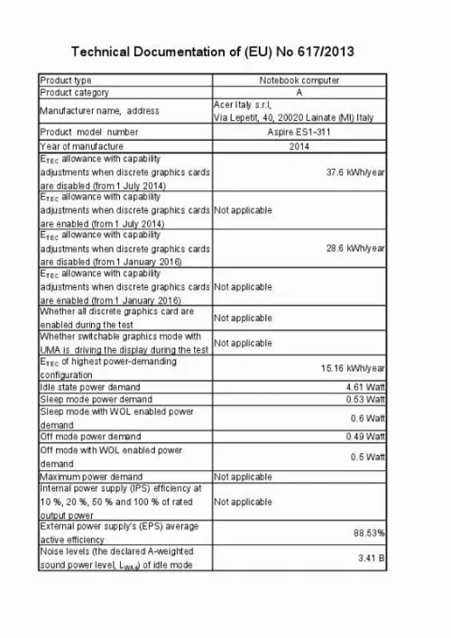 Mode d'emploi ACER ASPIRE ES1-311