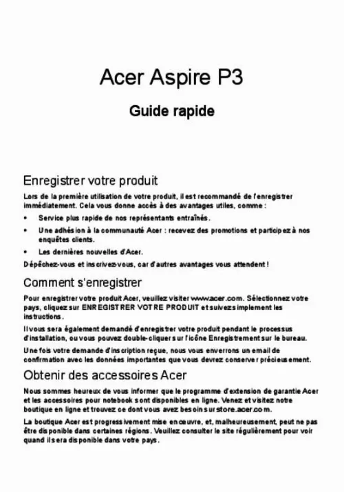 Mode d'emploi ACER ASPIRE P3-171