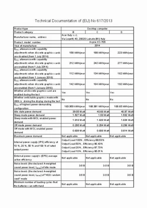 Mode d'emploi ACER ASPIRE XC-705