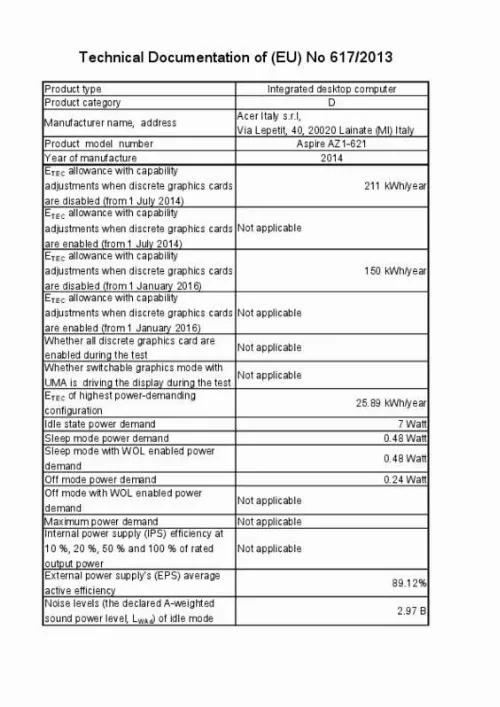 Mode d'emploi ACER ASPIRE Z1-621