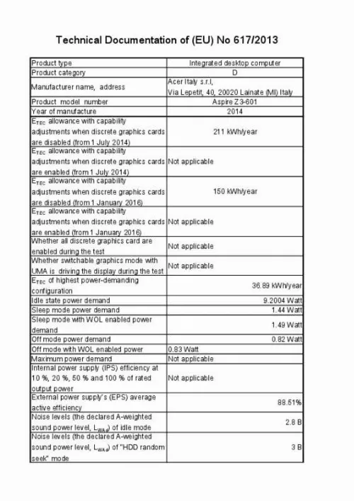 Mode d'emploi ACER ASPIRE Z3-601