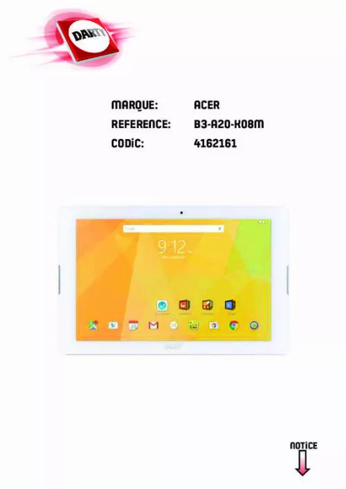 Mode d'emploi ACER ICONIA ONE 10 B3-A30-K5ES 10.1