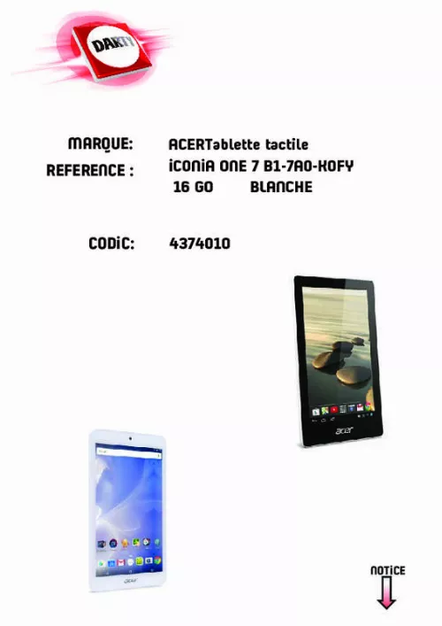 Mode d'emploi ACER ICONIA ONE 7 B1-7A0-K0FY  HE