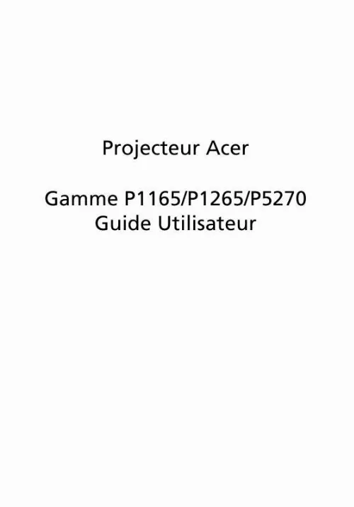 Mode d'emploi ACER P1165