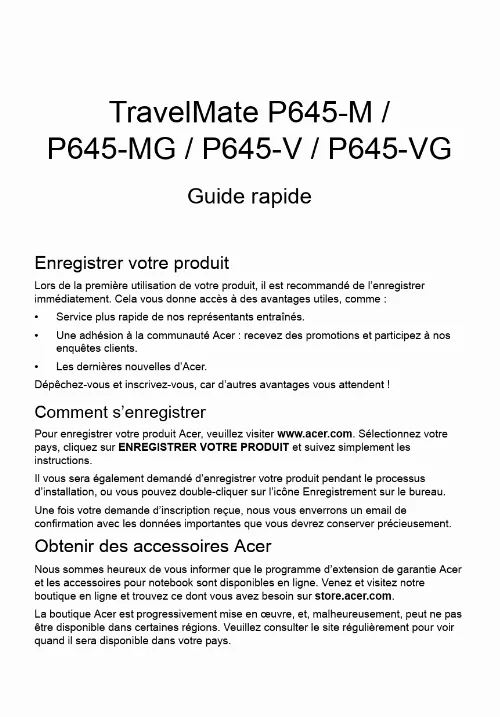 Mode d'emploi ACER TRAVELMATE P645-S-79QD