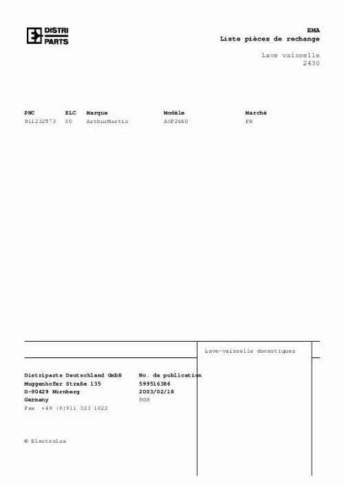 Mode d'emploi AEG-ELECTROLUX ASF 2660-PIECES DETACHEES