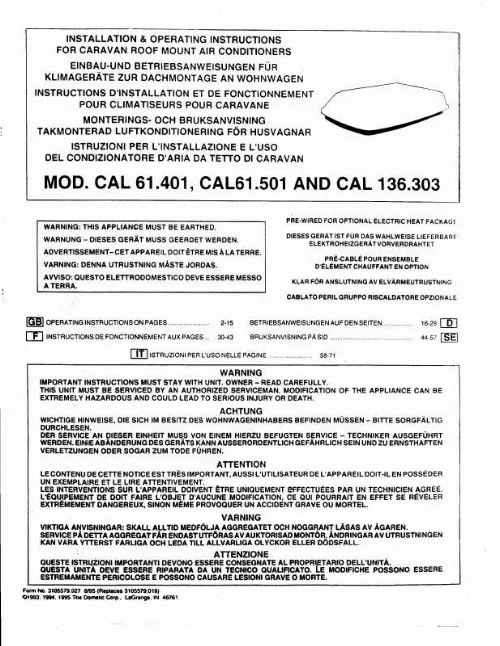 Mode d'emploi AEG-ELECTROLUX CAL136.303