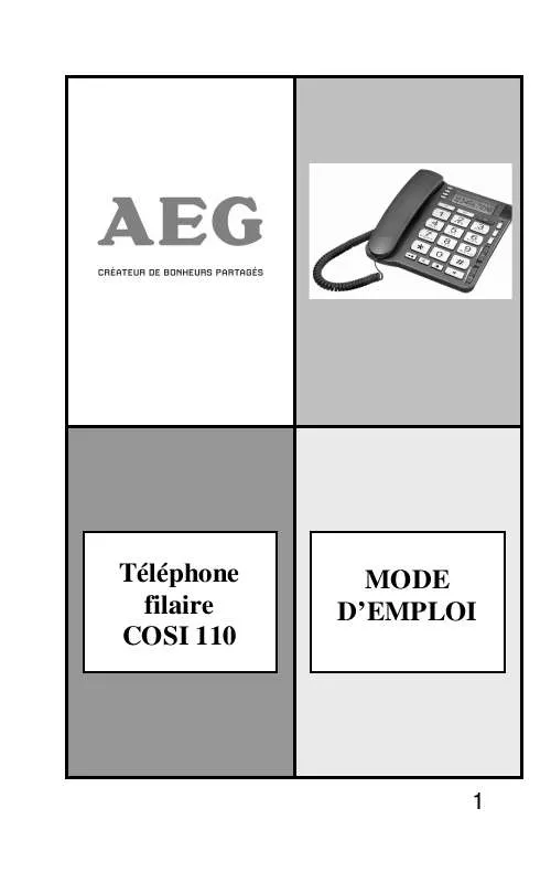 Mode d'emploi AEG-ELECTROLUX COSI 110