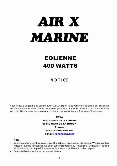 Mode d'emploi AIR X MARINE 400 WATTS