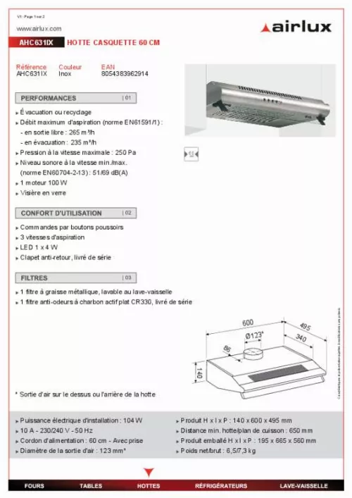 Mode d'emploi AIRLUX AHC631IX