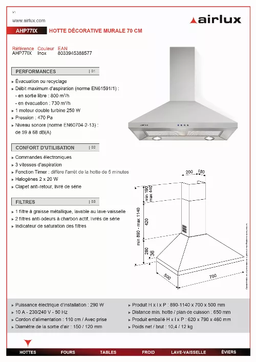 Mode d'emploi AIRLUX AHP77IX