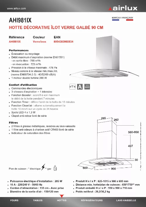 Mode d'emploi AIRLUX AHS98IX