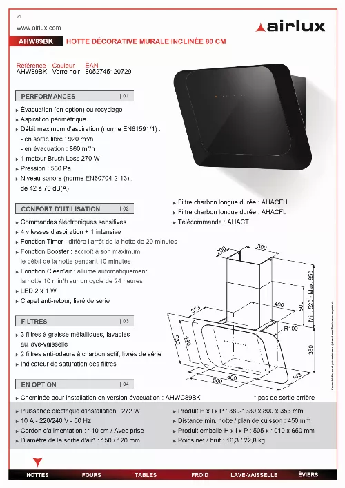 Mode d'emploi AIRLUX AHW89BK