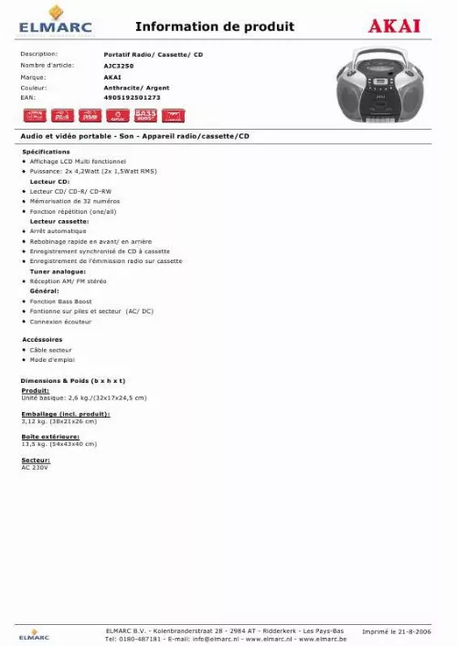 Mode d'emploi AKAI AJC3250