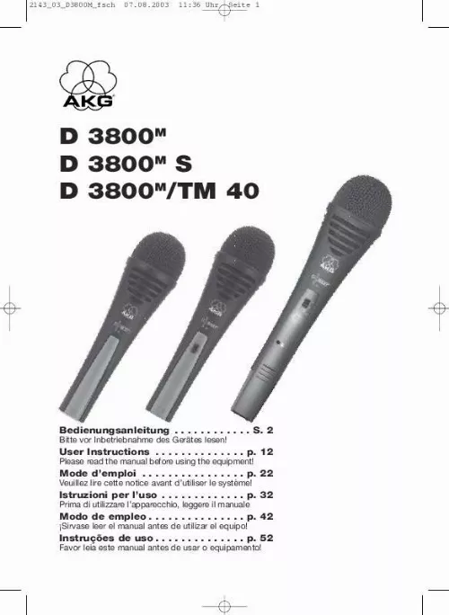 Mode d'emploi AKG D 3800