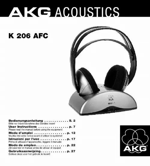 Mode d'emploi AKG K 206 AFC