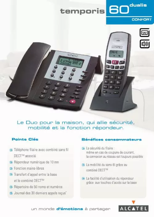 Mode d'emploi ALCATEL TEMPORIS 60 DUALIS CONFORT