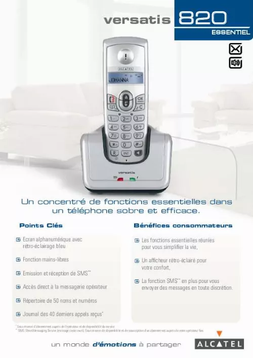 Mode d'emploi ALCATEL VERSATIS 820 ESSENTIEL