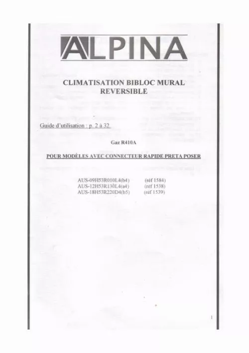 Mode d'emploi ALPINA CLIMATISATION GAZ R410A