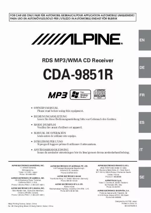 Mode d'emploi ALPINE CDA-9851R