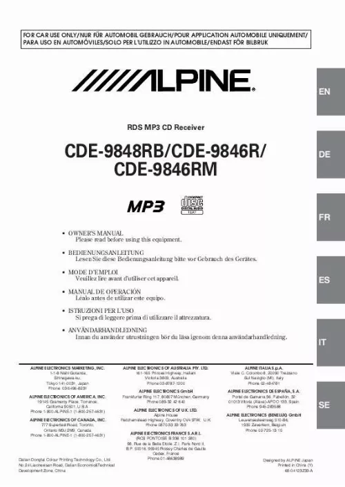 Mode d'emploi ALPINE CDE-9846RM