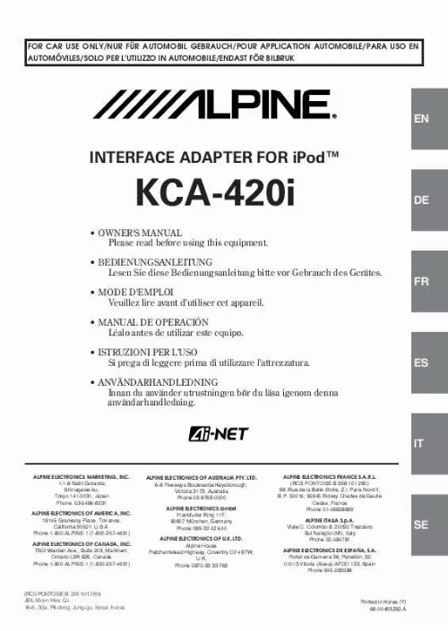 Mode d'emploi ALPINE KCA-420I