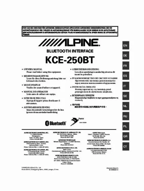 Mode d'emploi ALPINE KCE-250BT